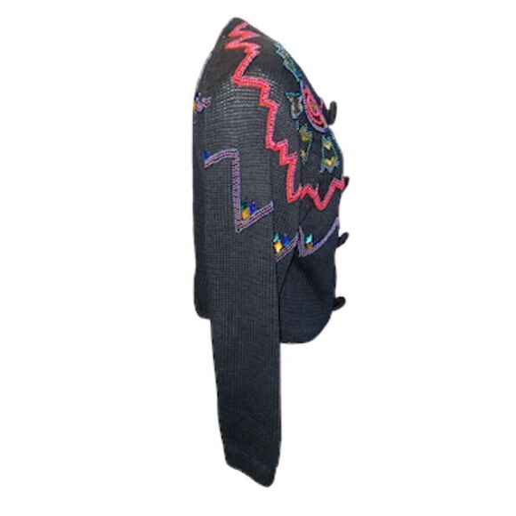 New York News Abstract Beaded Cardigan Vintage Sz. L Starburst Boxy, Y2K - Picture 5 of 11